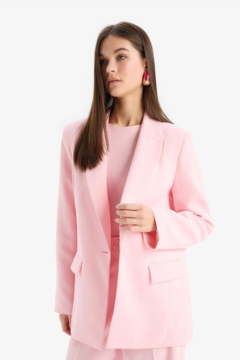 Kadın Açık Pembe Afra x DeFacto Oversize Geniş Kalıp Krep Blazer Ceket