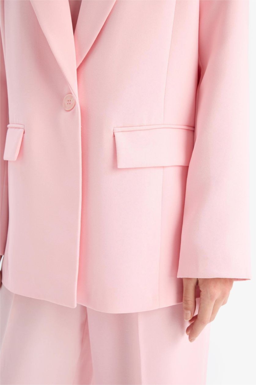 Kadın Açık Pembe Afra x DeFacto Oversize Geniş Kalıp Krep Blazer Ceket