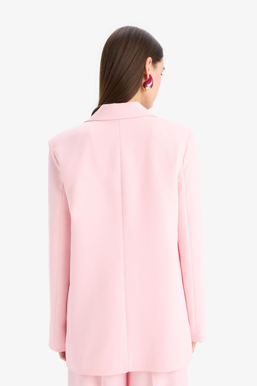 Kadın Açık Pembe Afra x DeFacto Oversize Geniş Kalıp Krep Blazer Ceket