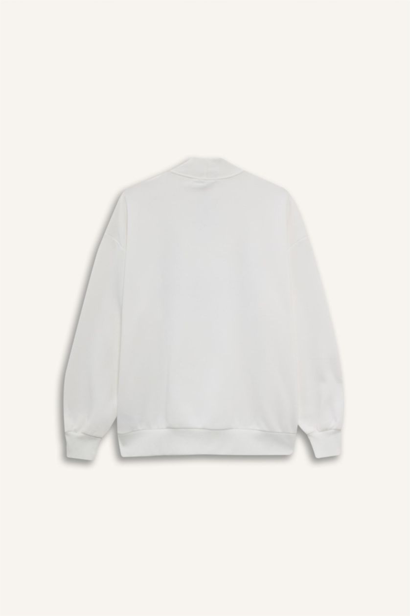 Женщины Кремовый Оверсайз широкий крой с полу-молнией с принтом свитшот