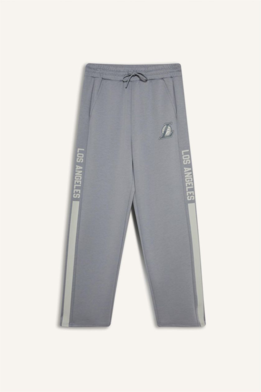 رجال رمادي سروال رياضي قماش سكوبا قصة عادية برجل عادي من لوس أنجلوس ليكرز من DeFactoFit