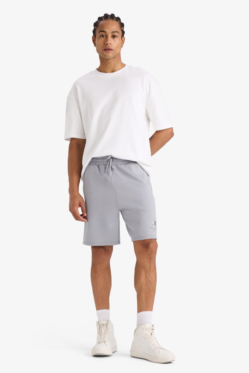 MAN Grey DeFactoFit NBA Wordmark Standard Fit Scuba Fabric Shorts