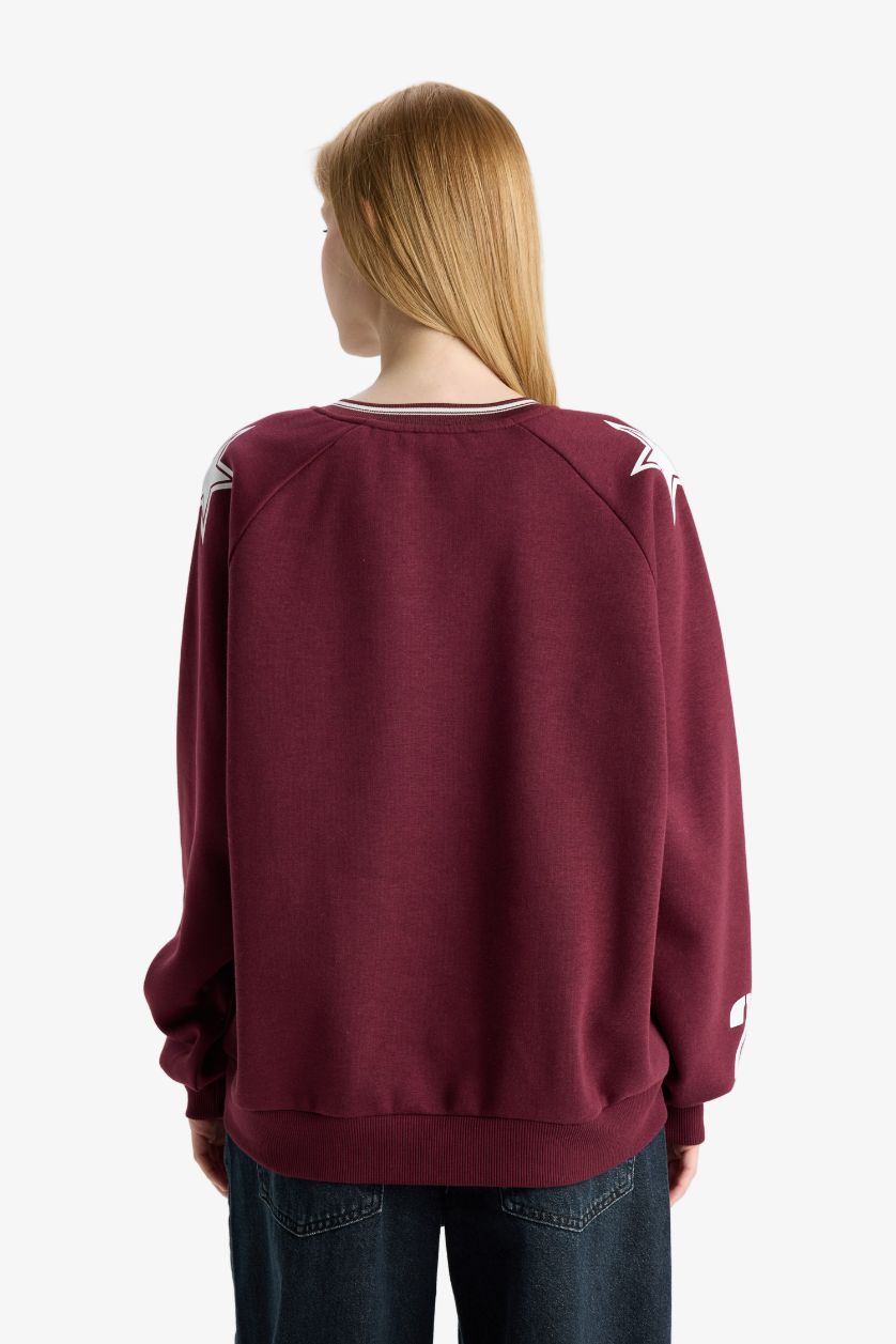 Женщины Бордовый Толстовка Coool Oversize с широким кроем, V-образным вырезом, принтом и из плотной ткани