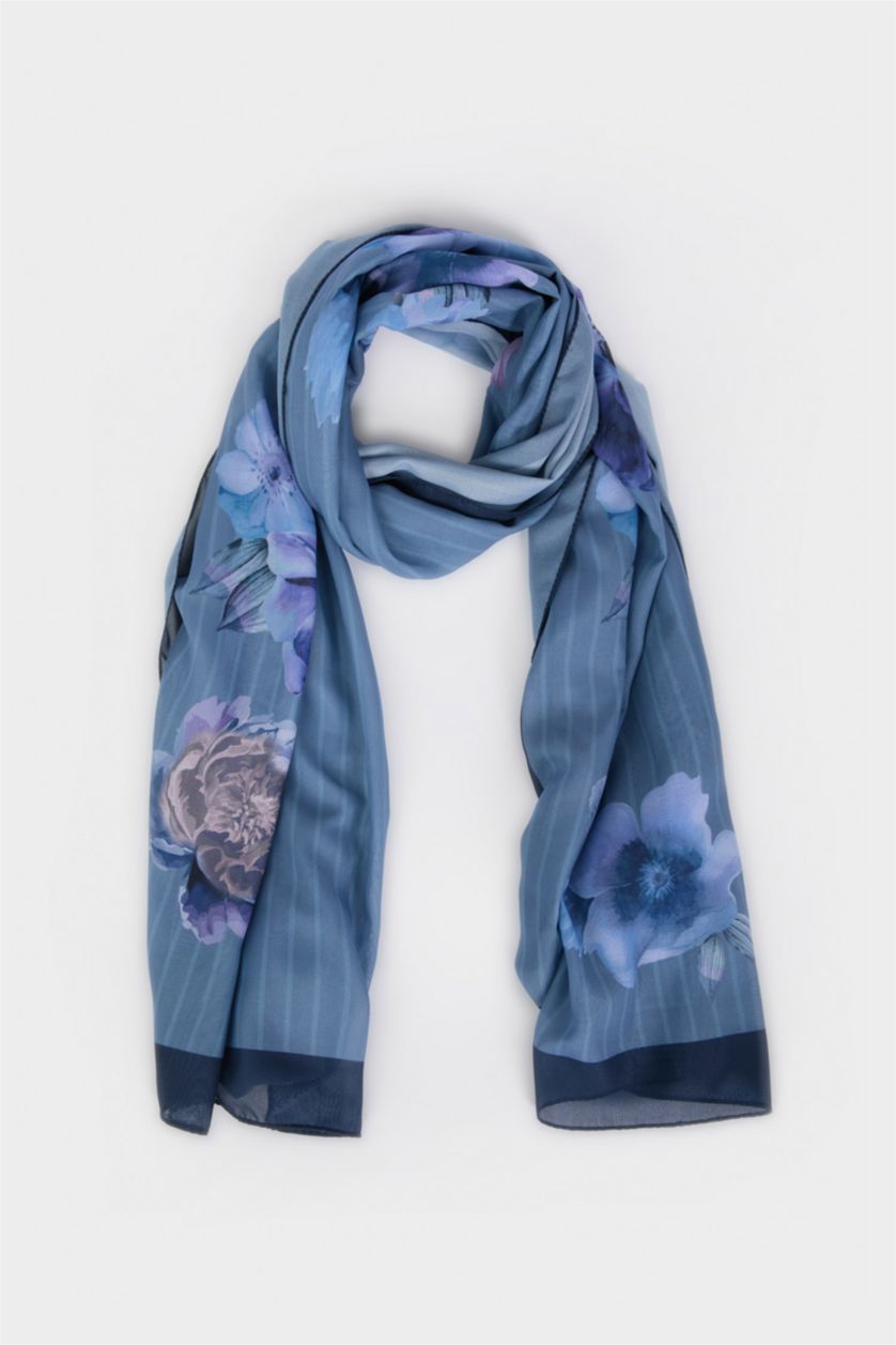 WOMAN Blue Woman Floral Hijab Shawl
