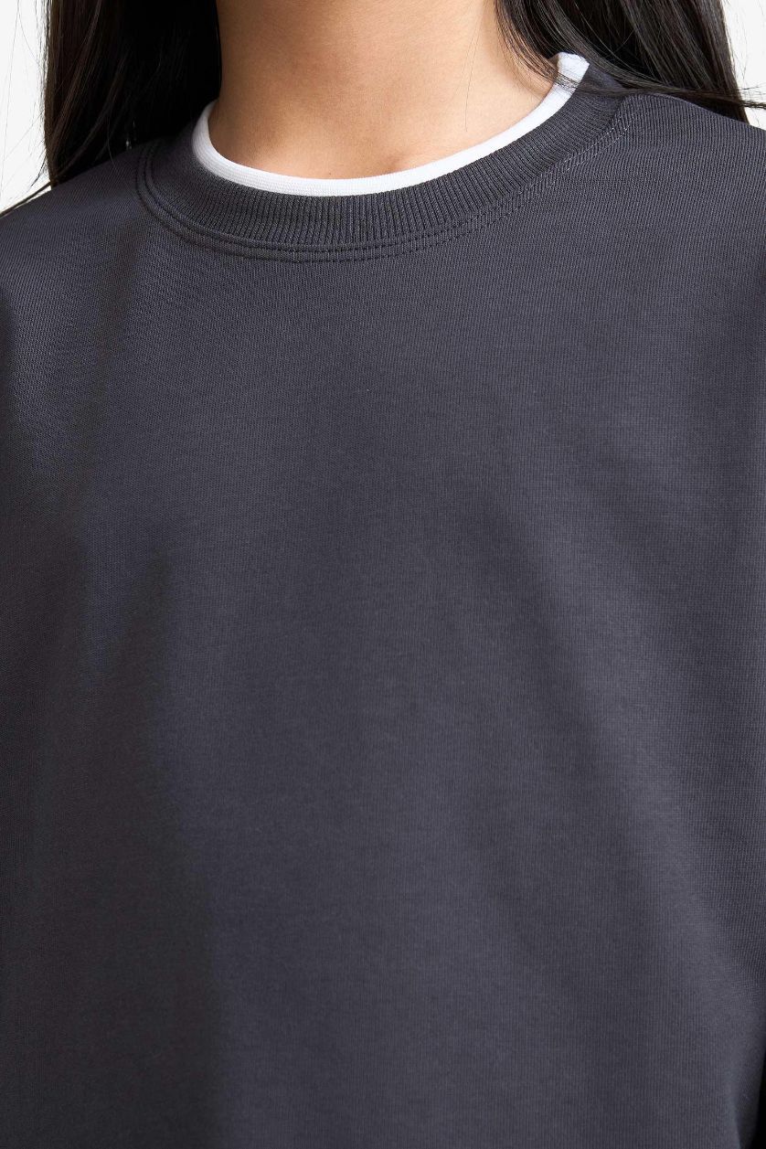 Girls & Teens Dark Anthracite Girl Relax Fit Crew Neck Long Sleeve T-Shirt