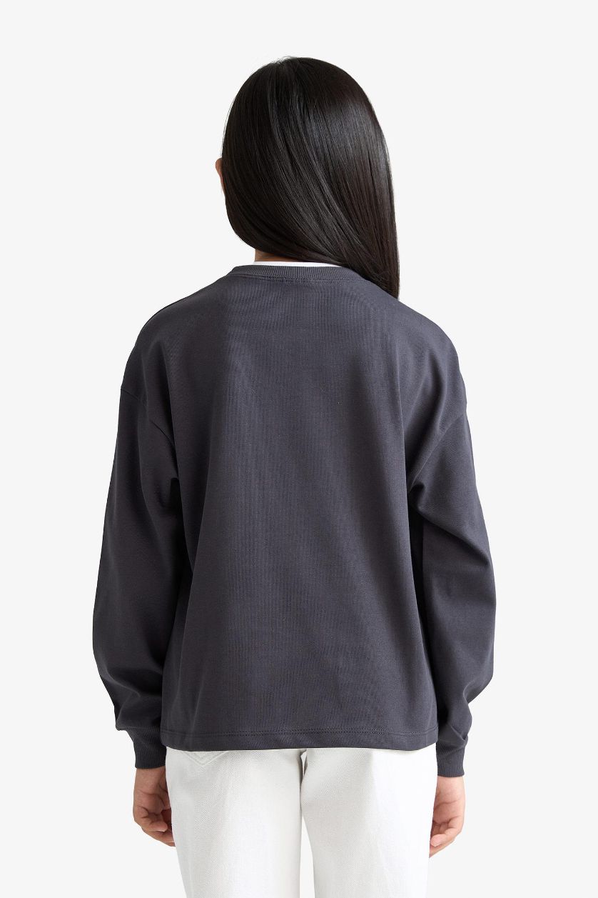 Girls & Teens Dark Anthracite Girl Relax Fit Crew Neck Long Sleeve T-Shirt