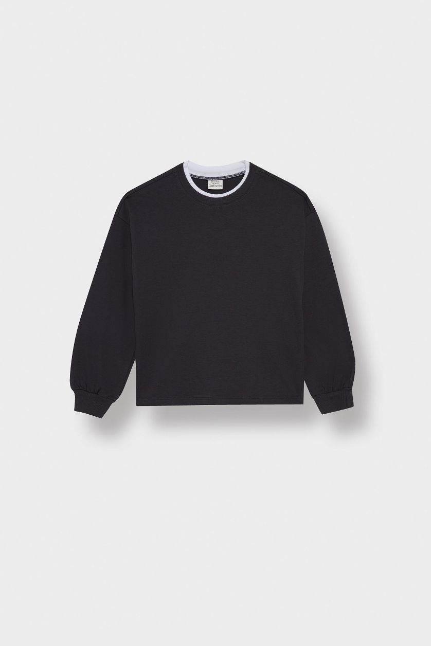 Girls & Teens Dark Anthracite Girl Relax Fit Crew Neck Long Sleeve T-Shirt