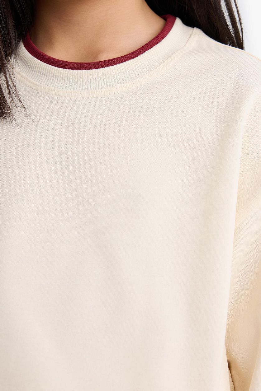 Girls & Teens Ecru Girl Relax Fit Crew Neck Long Sleeve T-Shirt