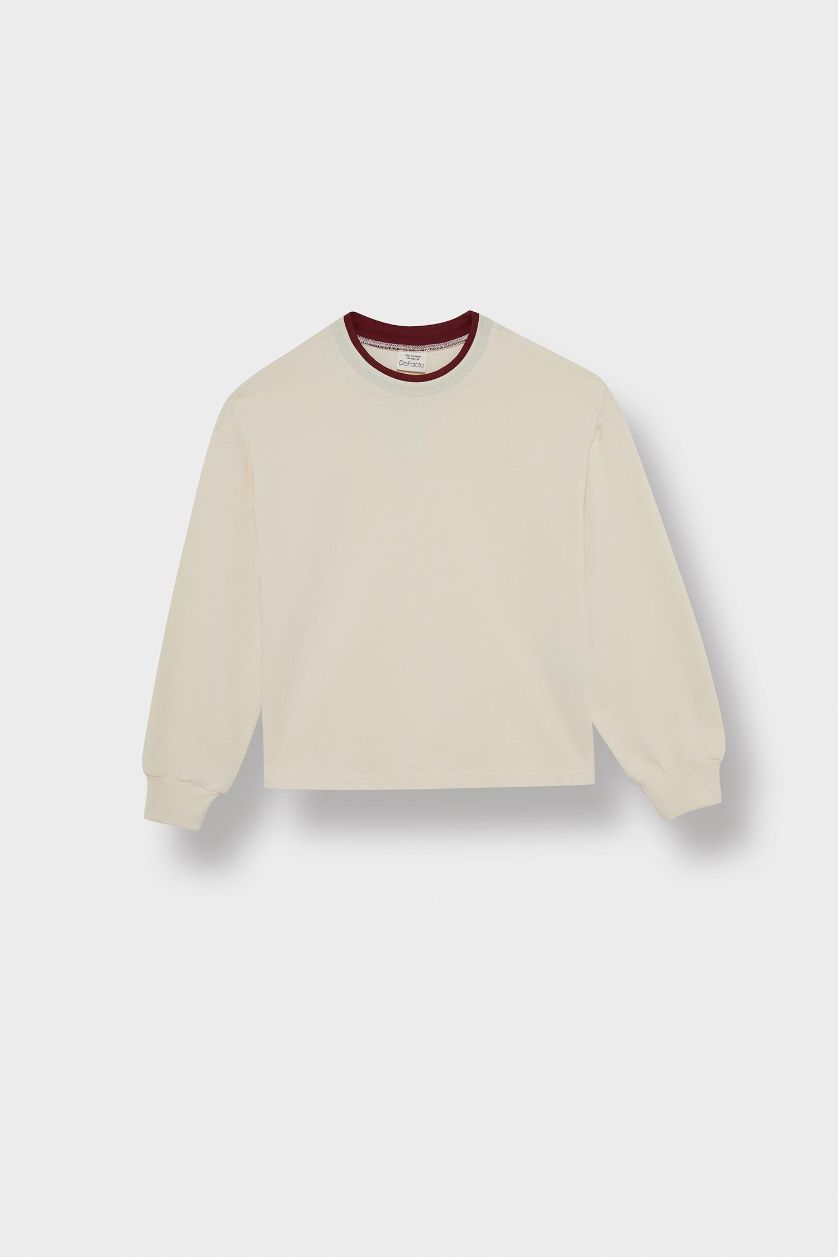 Girls & Teens Ecru Girl Relax Fit Crew Neck Long Sleeve T-Shirt