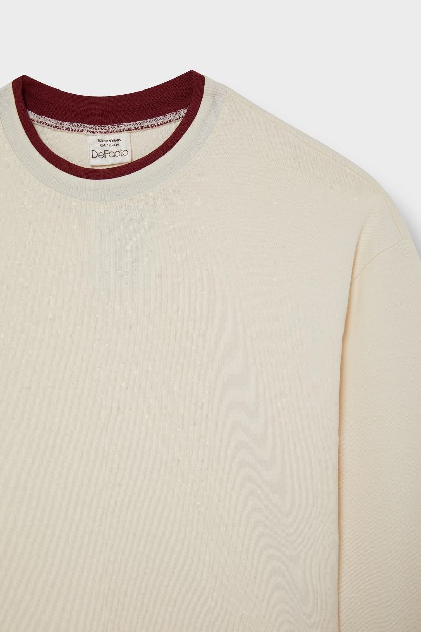 Girls & Teens Ecru Girl Relax Fit Crew Neck Long Sleeve T-Shirt