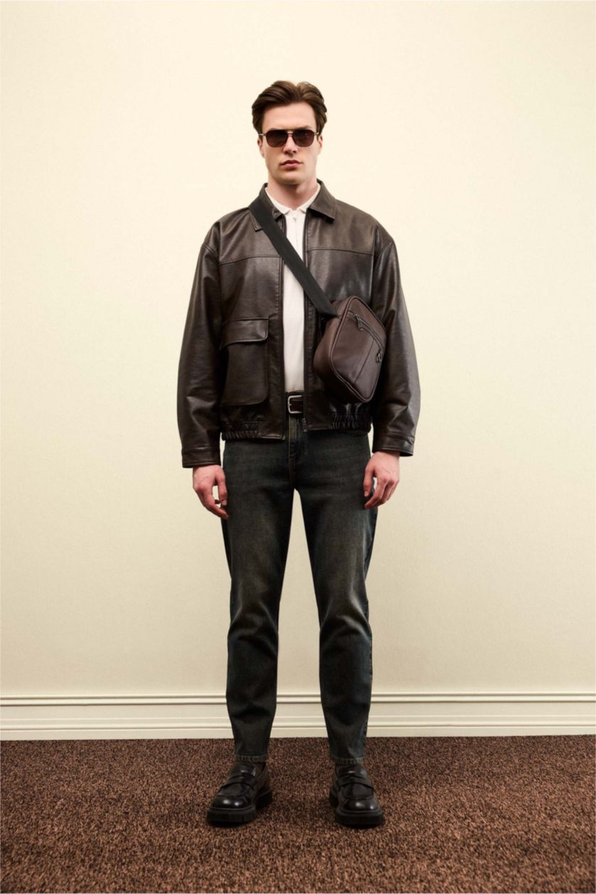 MAN Light Brown Zipper Faux Leather Jacket