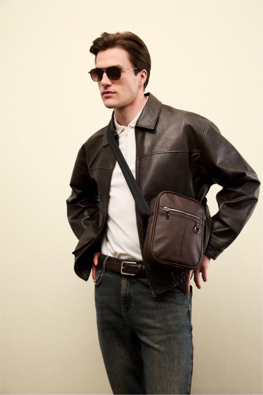 MAN Light Brown Zipper Faux Leather Jacket