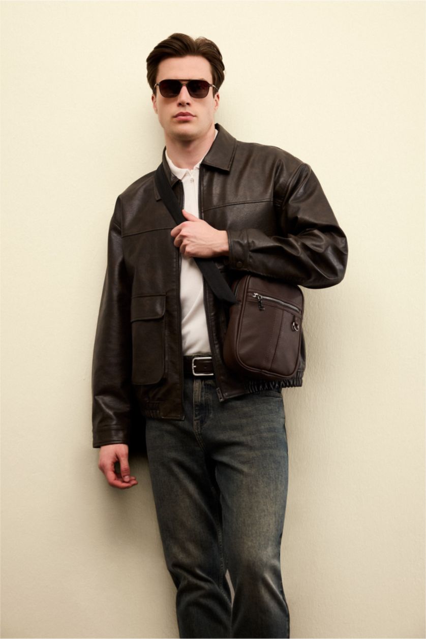 MAN Light Brown Zipper Faux Leather Jacket