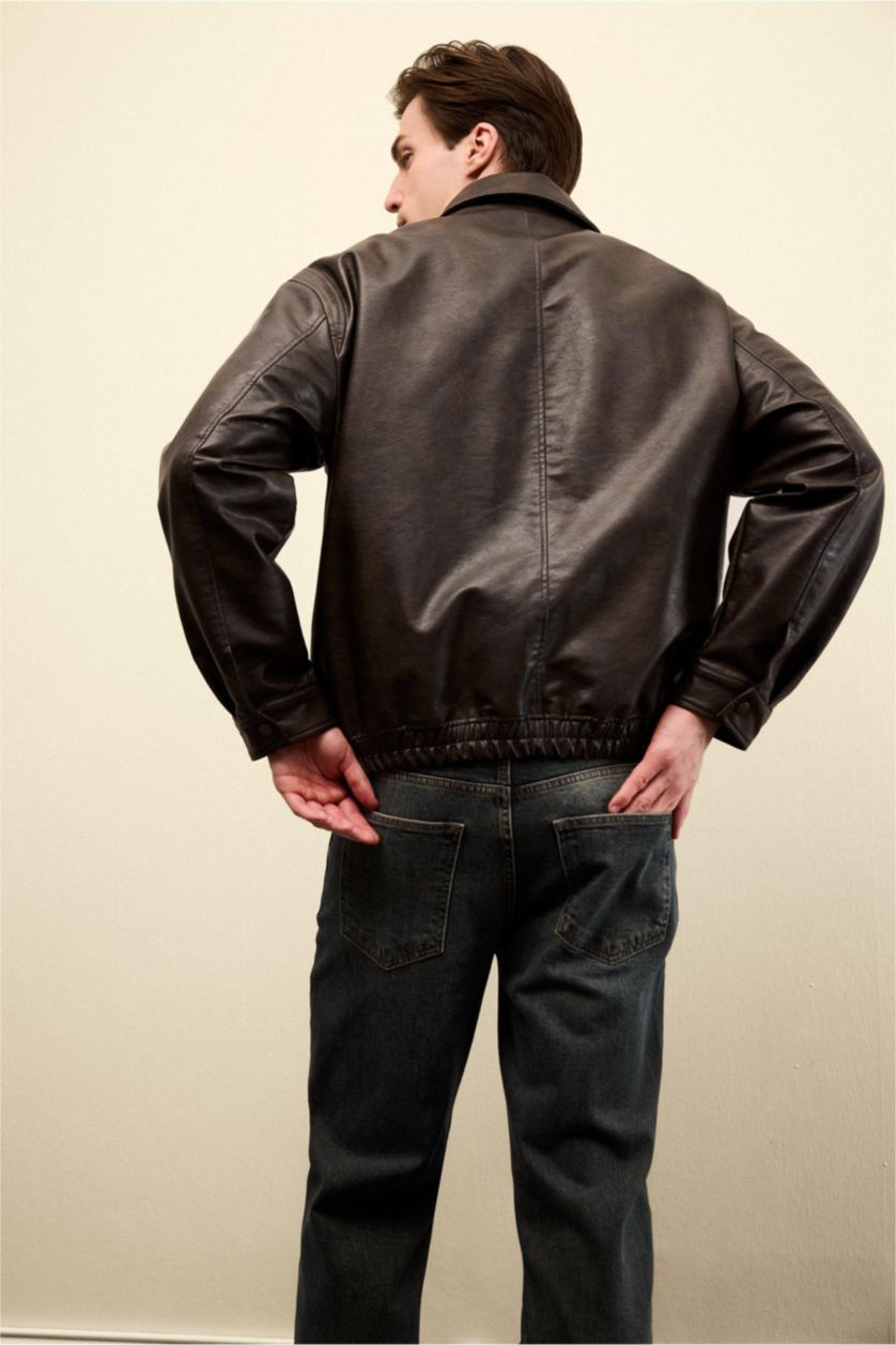 MAN Light Brown Zipper Faux Leather Jacket