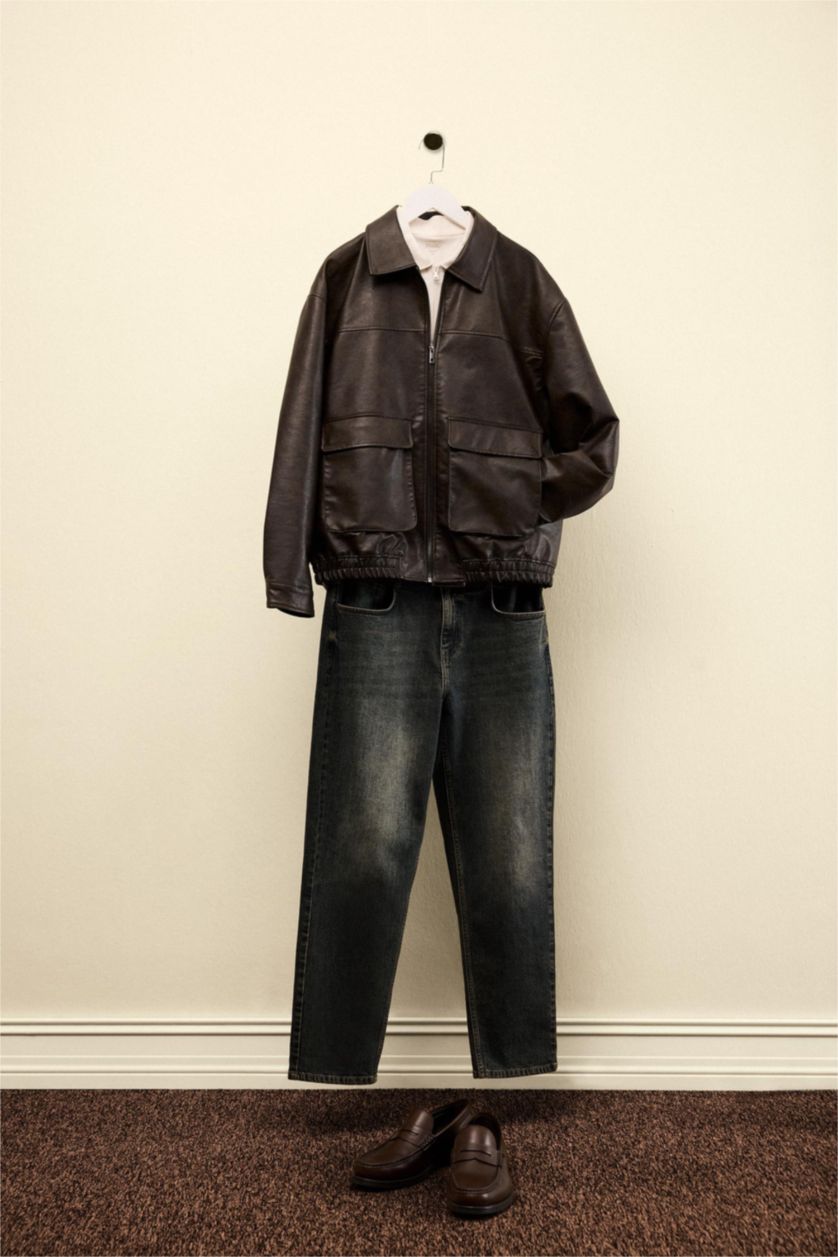 MAN Light Brown Zipper Faux Leather Jacket
