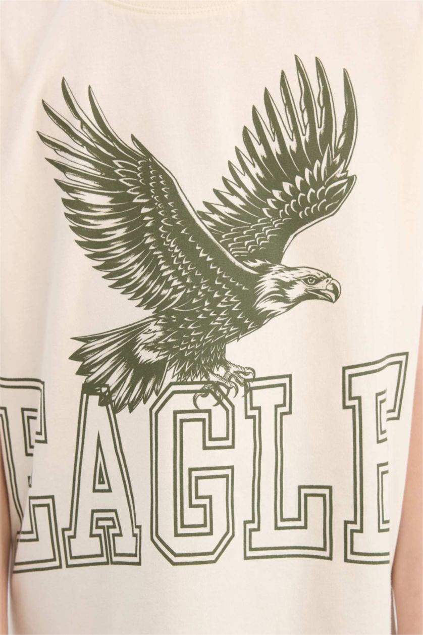 Erkek Çocuk - Genç Erkek Ekru 2'li Takım Baskılı Kısa Kollu Tişört Şort Erkek Çocuk