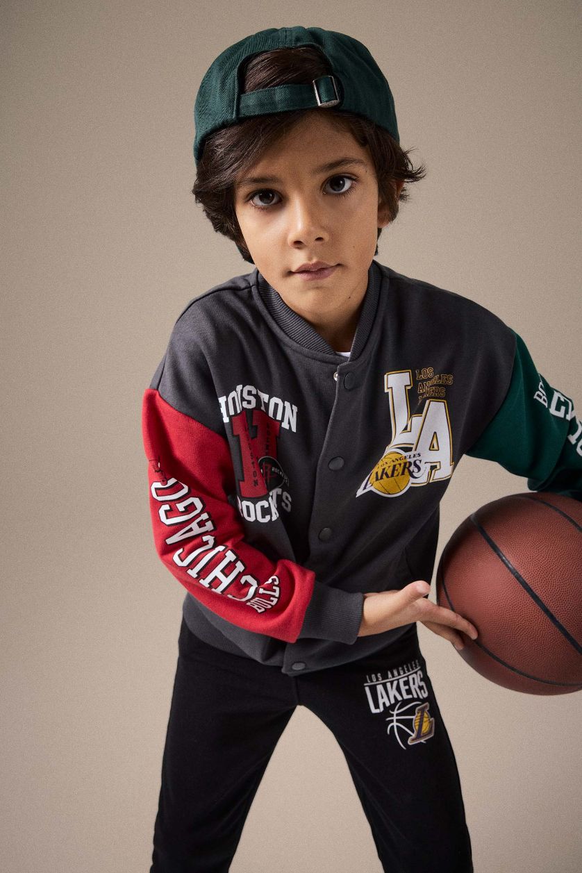 Erkek Çocuk - Genç Erkek Antrasit NBA Current Teams Kolej Yaka Sırt Baskılı Bomber Ceket Erkek Çocuk