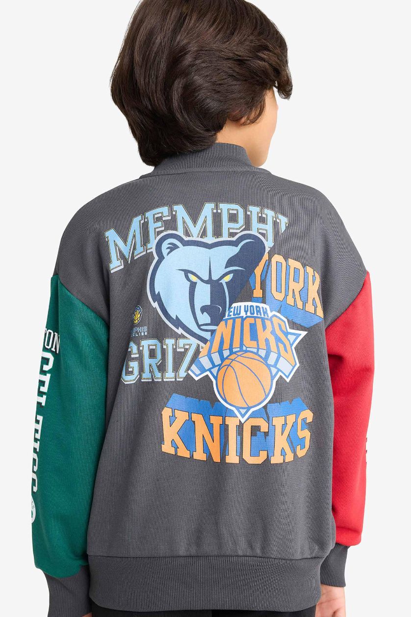 Erkek Çocuk - Genç Erkek Antrasit NBA Current Teams Kolej Yaka Sırt Baskılı Bomber Ceket Erkek Çocuk