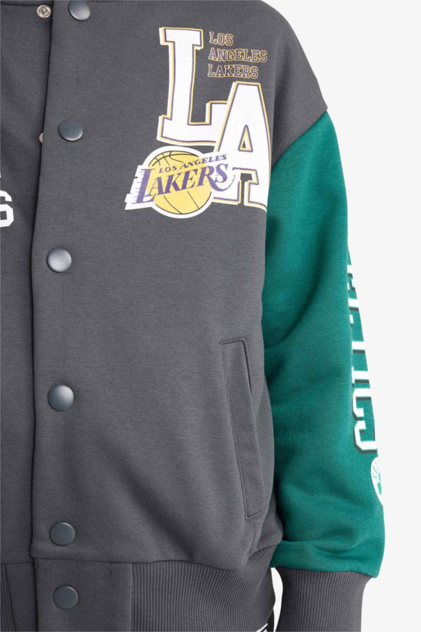 Erkek Çocuk - Genç Erkek Antrasit NBA Current Teams Kolej Yaka Sırt Baskılı Bomber Ceket Erkek Çocuk