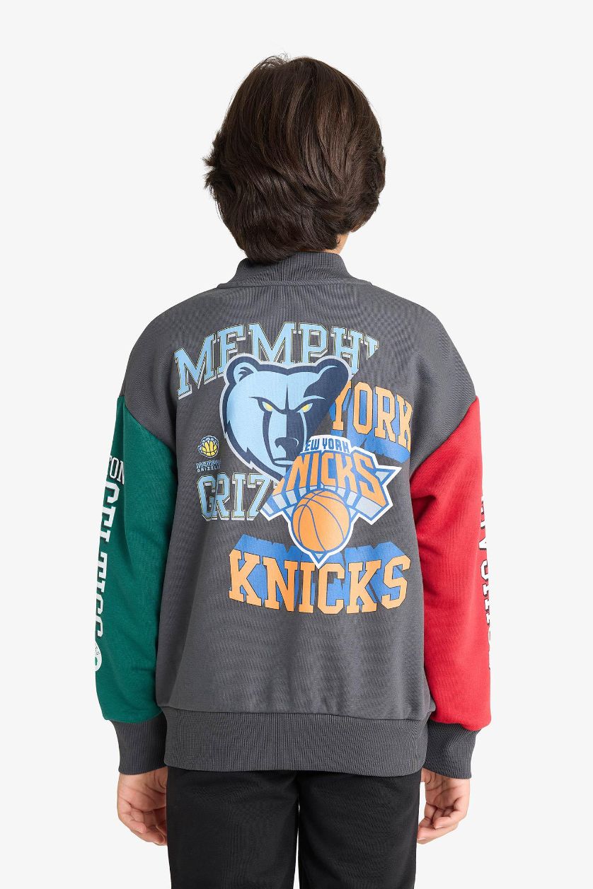 Erkek Çocuk - Genç Erkek Antrasit NBA Current Teams Kolej Yaka Sırt Baskılı Bomber Ceket Erkek Çocuk