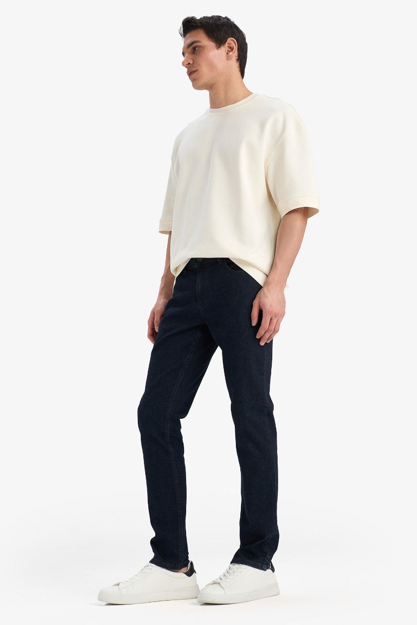Erkek Koyu Mavi Pedro Slim Fit Dar Kalıp Normal Bel Dar Paça Jean Pantolon