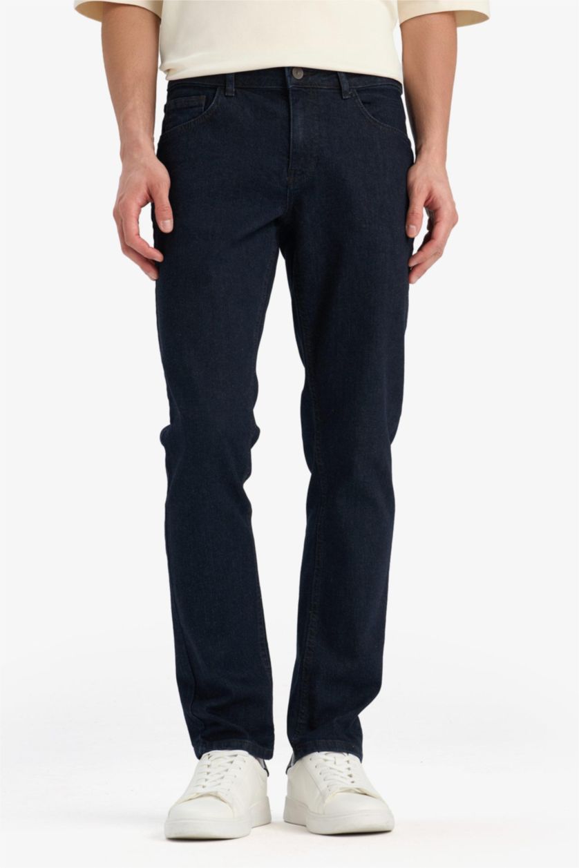 Erkek Koyu Mavi Pedro Slim Fit Dar Kalıp Normal Bel Dar Paça Jean Pantolon