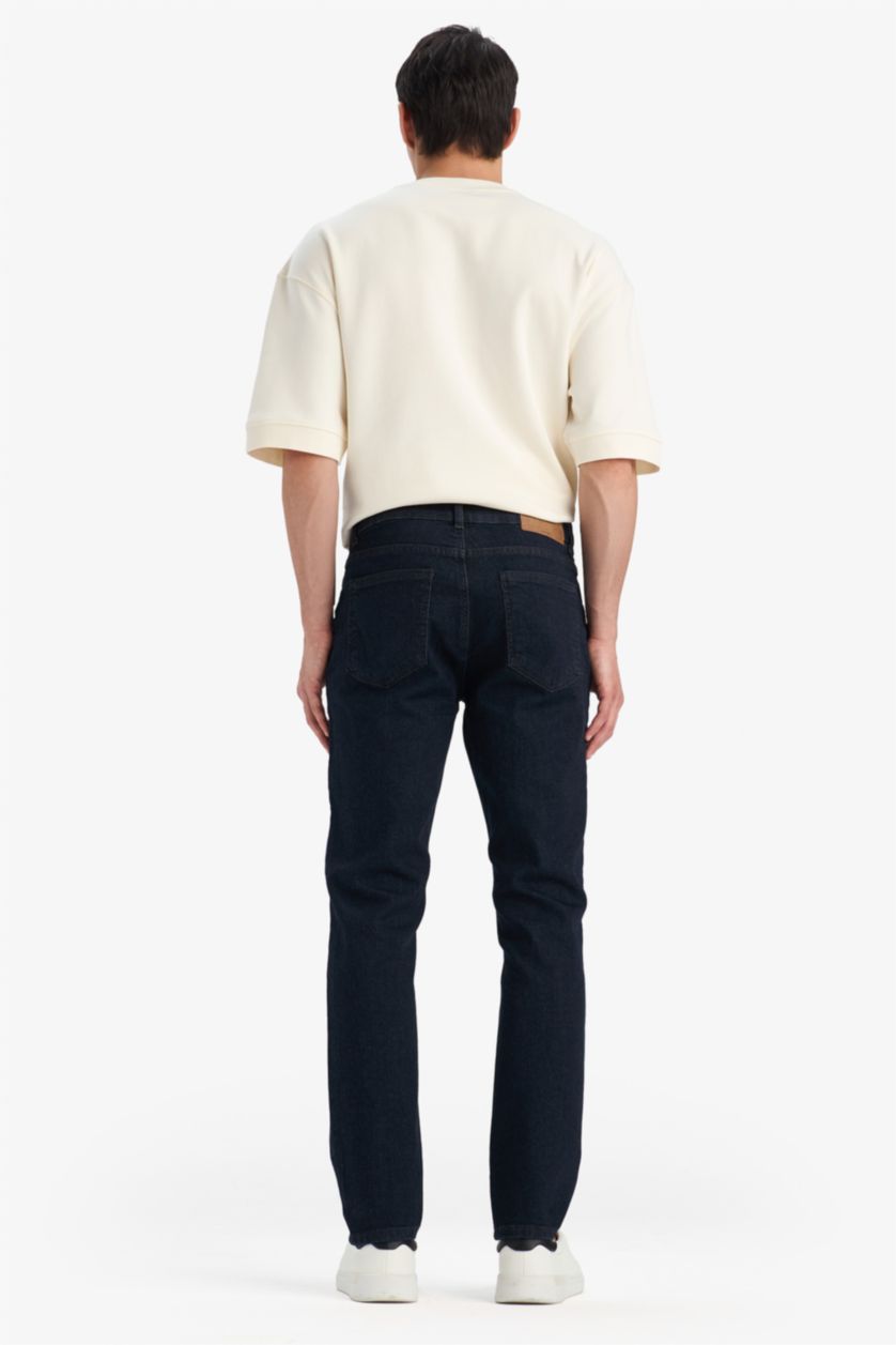 Erkek Koyu Mavi Pedro Slim Fit Dar Kalıp Normal Bel Dar Paça Jean Pantolon