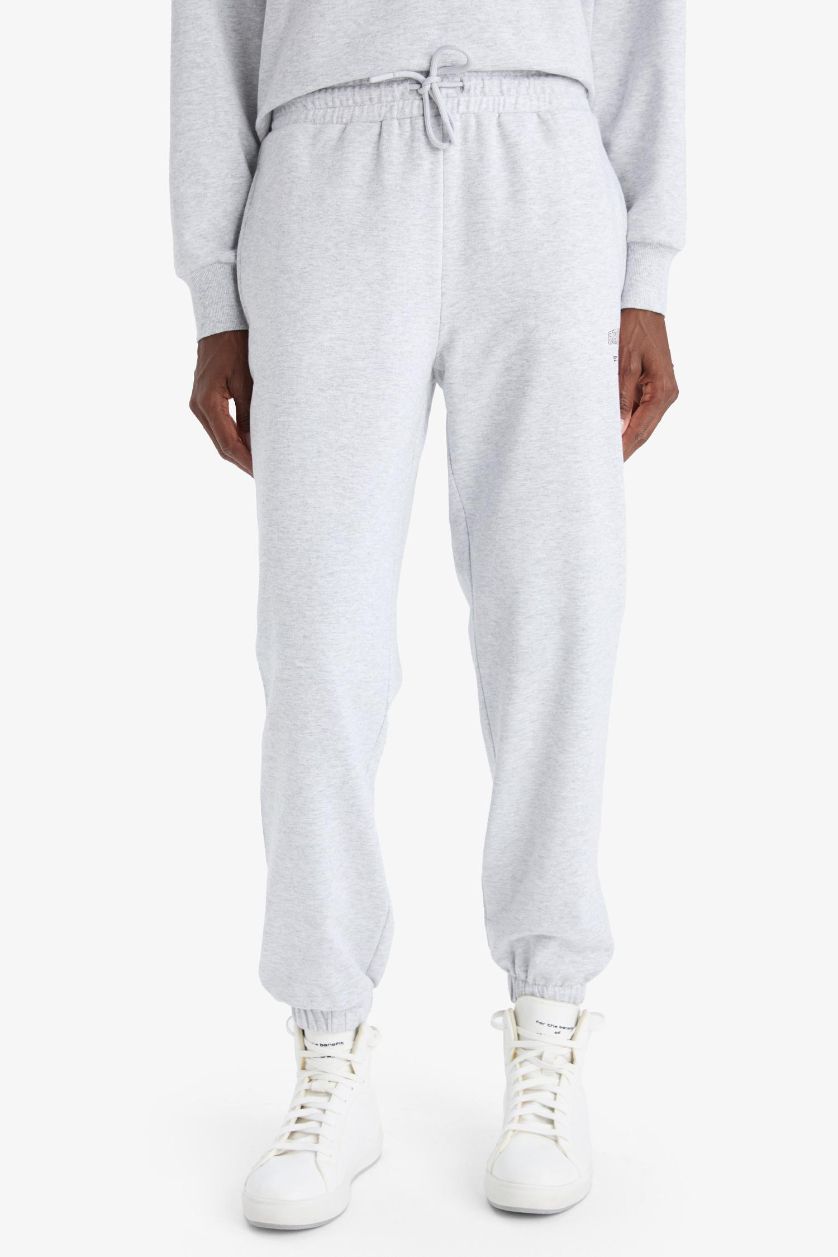 WOMAN Light Grey Melange DeFactoFit NBA Brooklyn Nets Standard Fit Jogger Sweatpants
