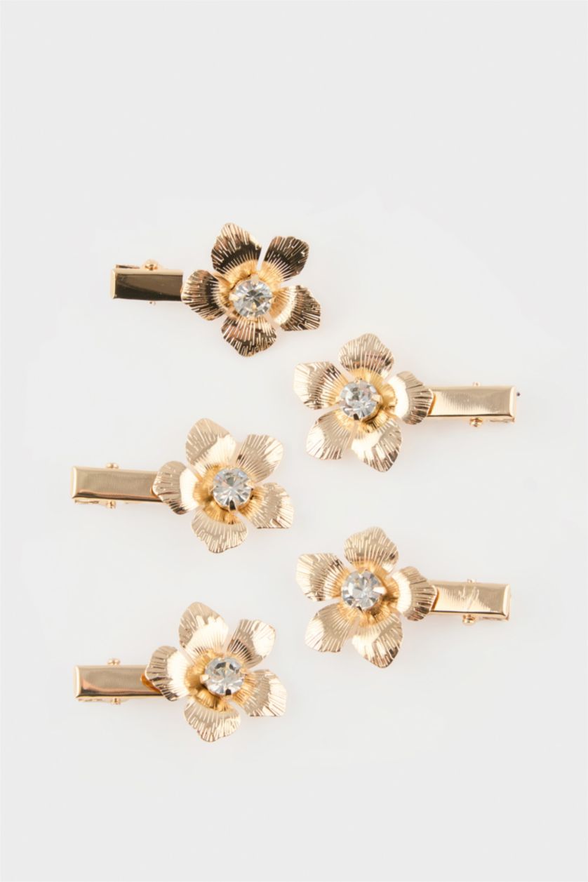 Kadın Altın Kadın 5'li Çiçekli Çıtçıtlı Toka