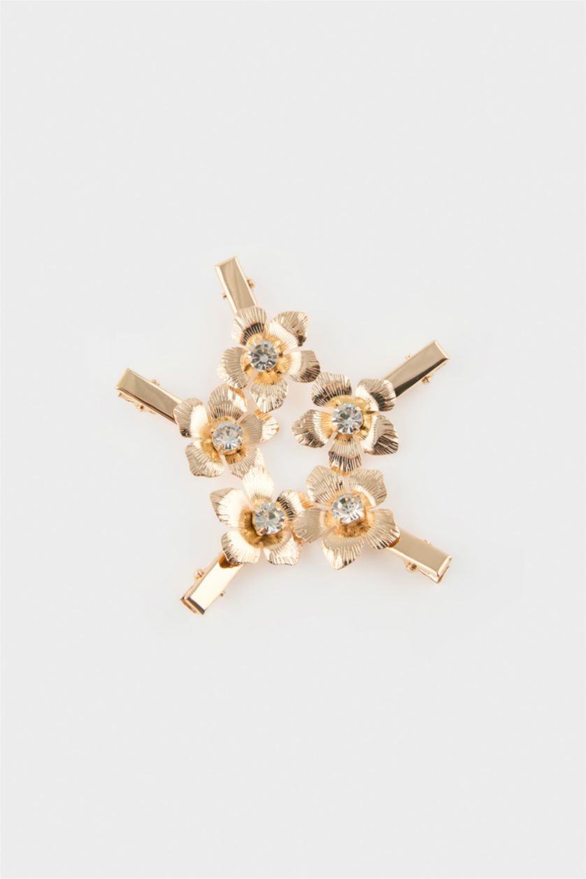 Kadın Altın Kadın 5'li Çiçekli Çıtçıtlı Toka