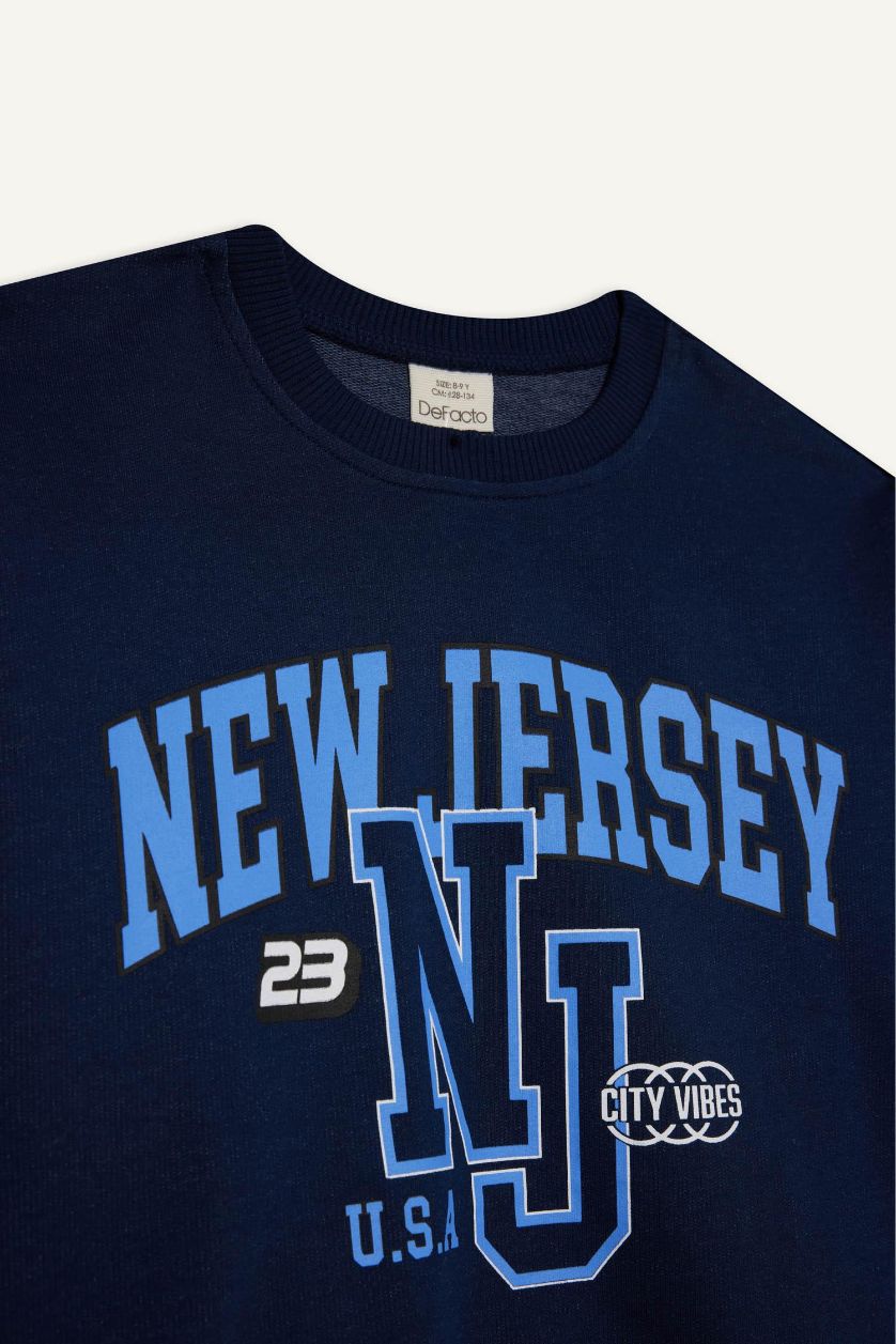 Kız Çocuk - Genç Kız Lacivert Relax Fit Bisiklet Yaka Baskılı Sweatshirt Kız Çocuk