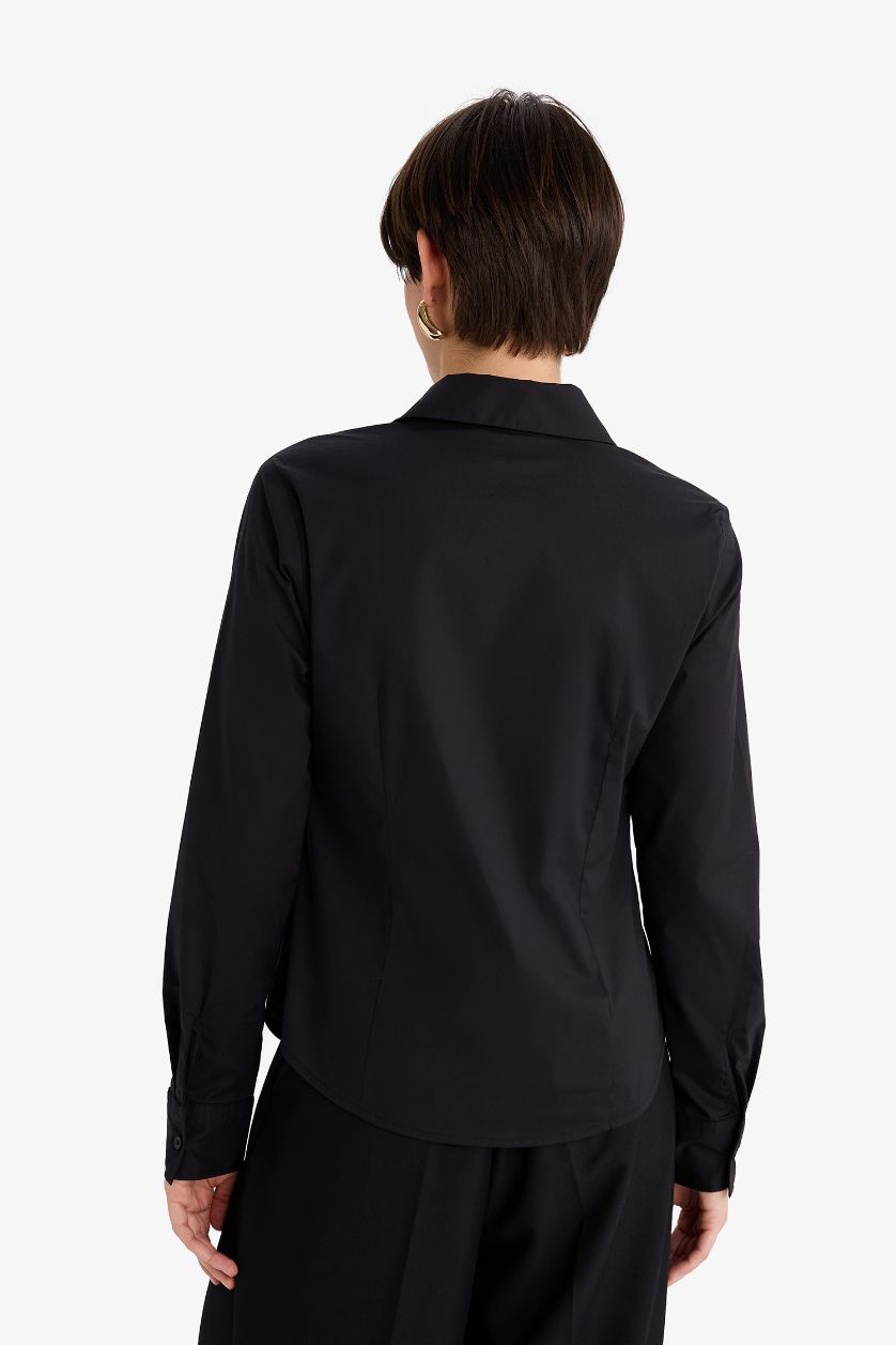 WOMAN Black Slim Fit Shirt Collar Long Sleeve Shirt