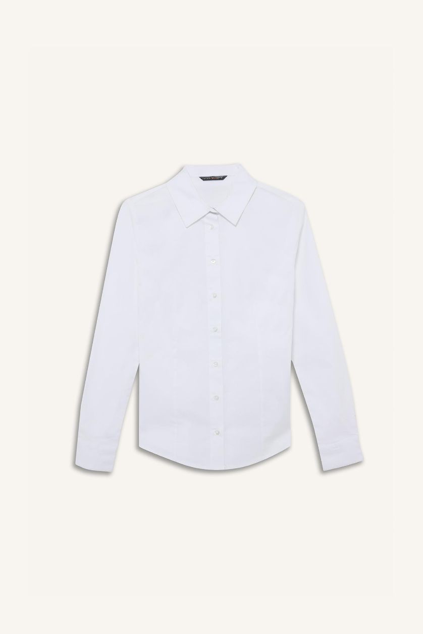 WOMAN White Slim Fit Shirt Collar Long Sleeve Shirt
