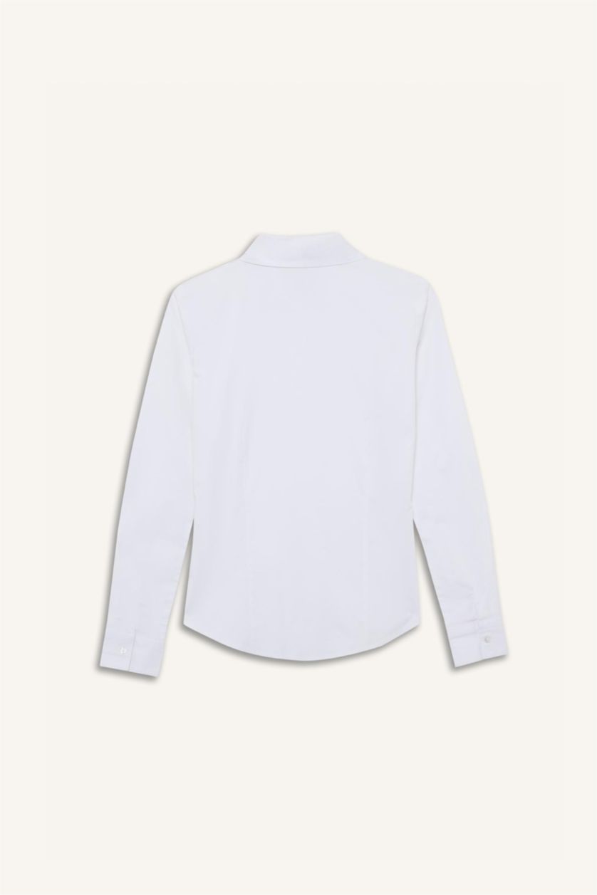 WOMAN White Slim Fit Shirt Collar Long Sleeve Shirt