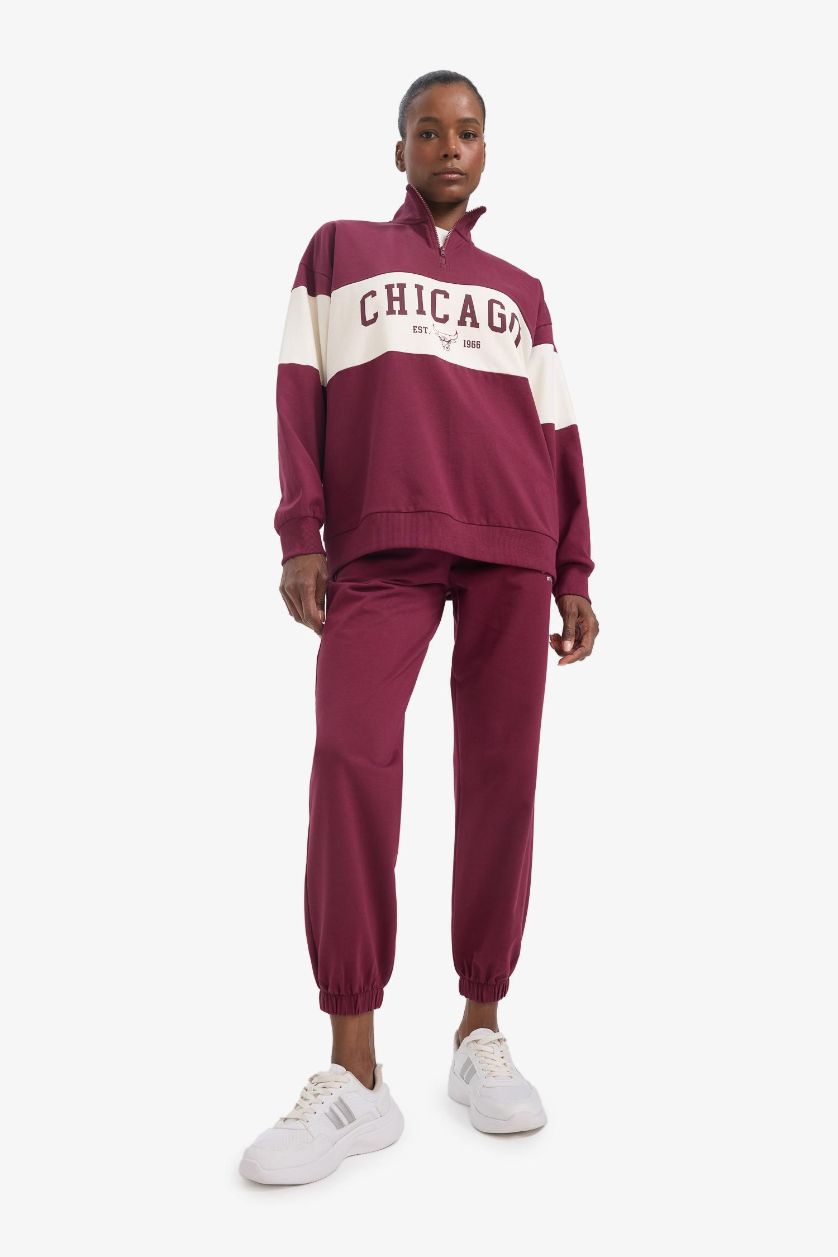 FEMME Bordeaux Pantalon Jogging NBA Chicago Bulls à poches Coupe standard de DeFactoFit