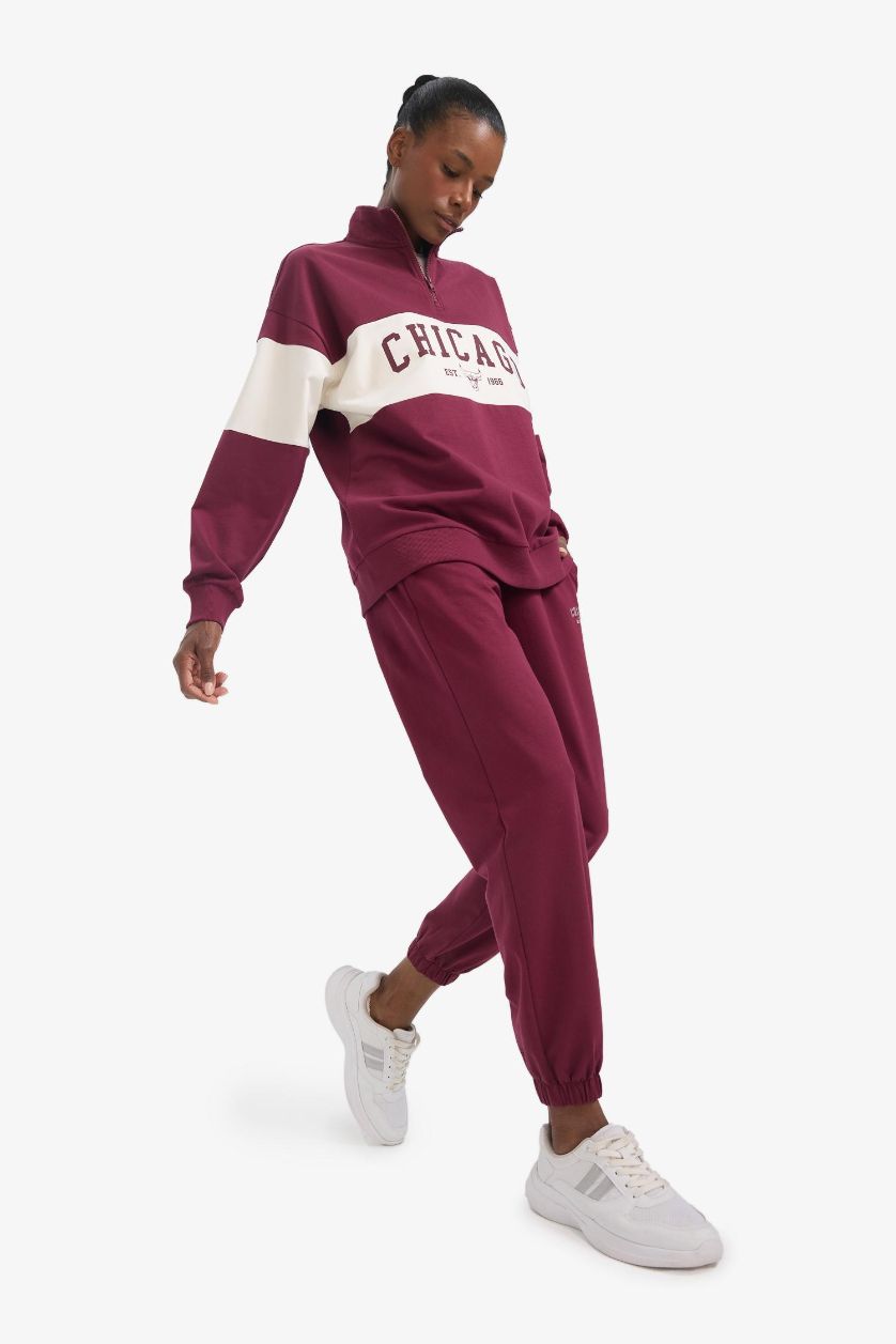 FEMME Bordeaux Pantalon Jogging NBA Chicago Bulls à poches Coupe standard de DeFactoFit