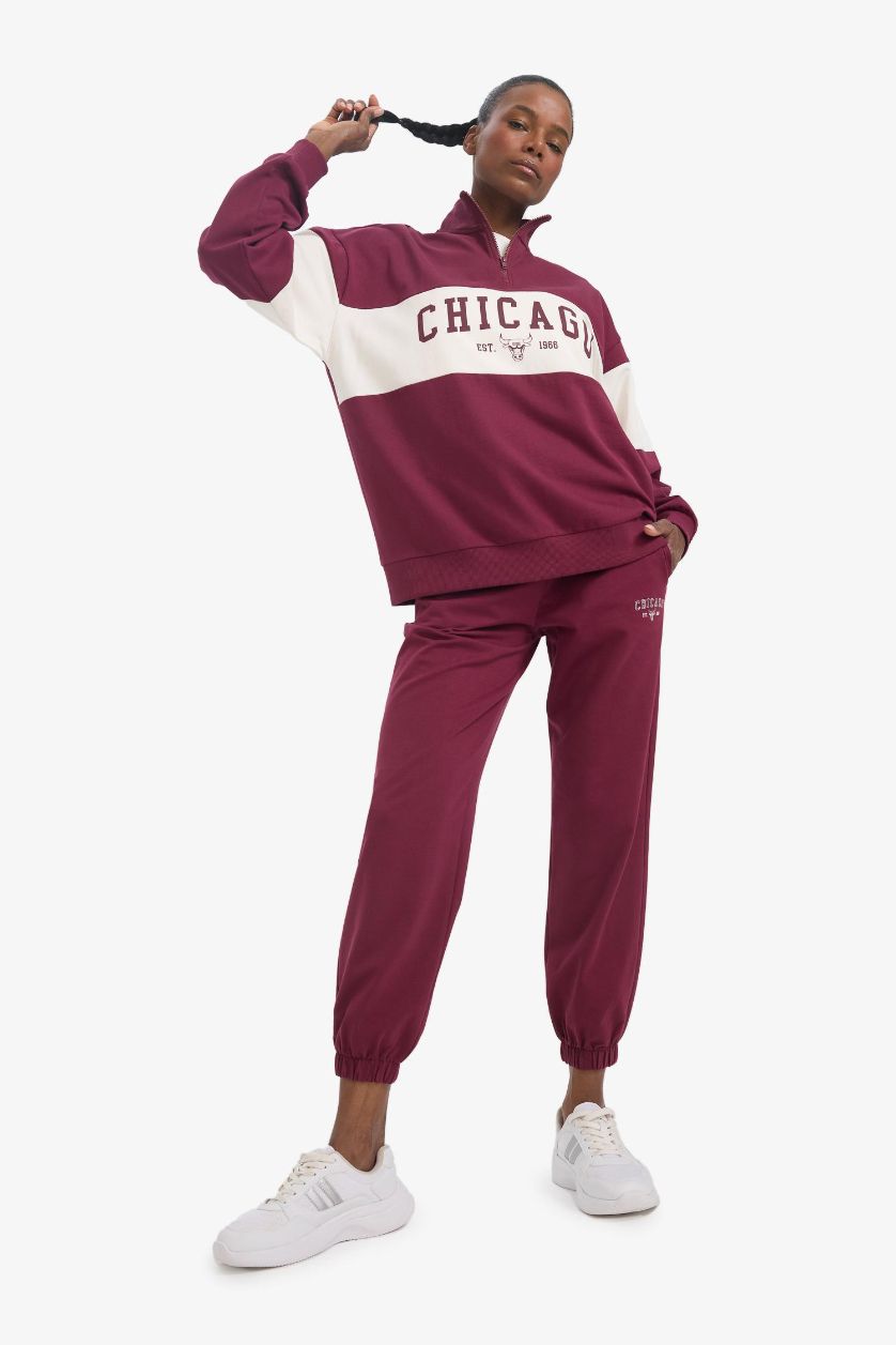 FEMME Bordeaux Pantalon Jogging NBA Chicago Bulls à poches Coupe standard de DeFactoFit