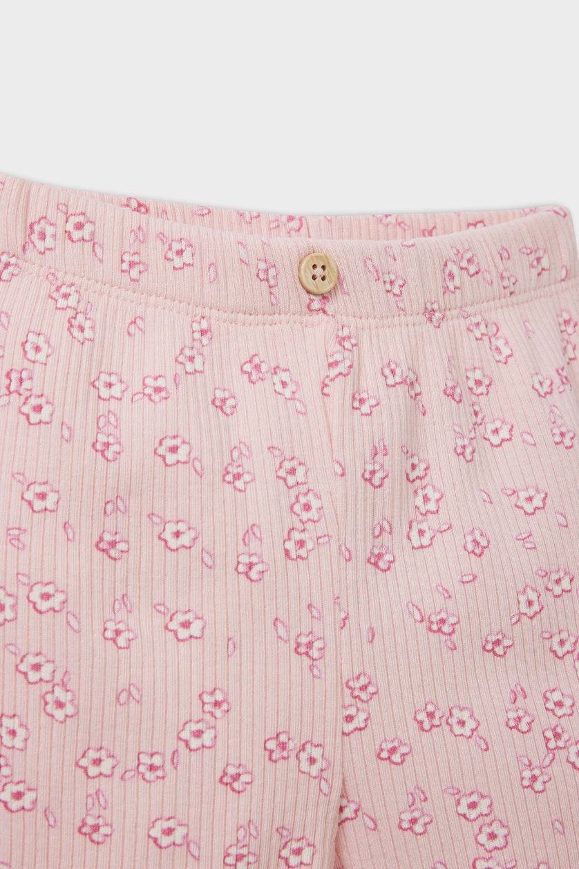 Kız Bebek Pembe Biker Çiçekli Fitilli Kaşkorse Şort Kız Bebek