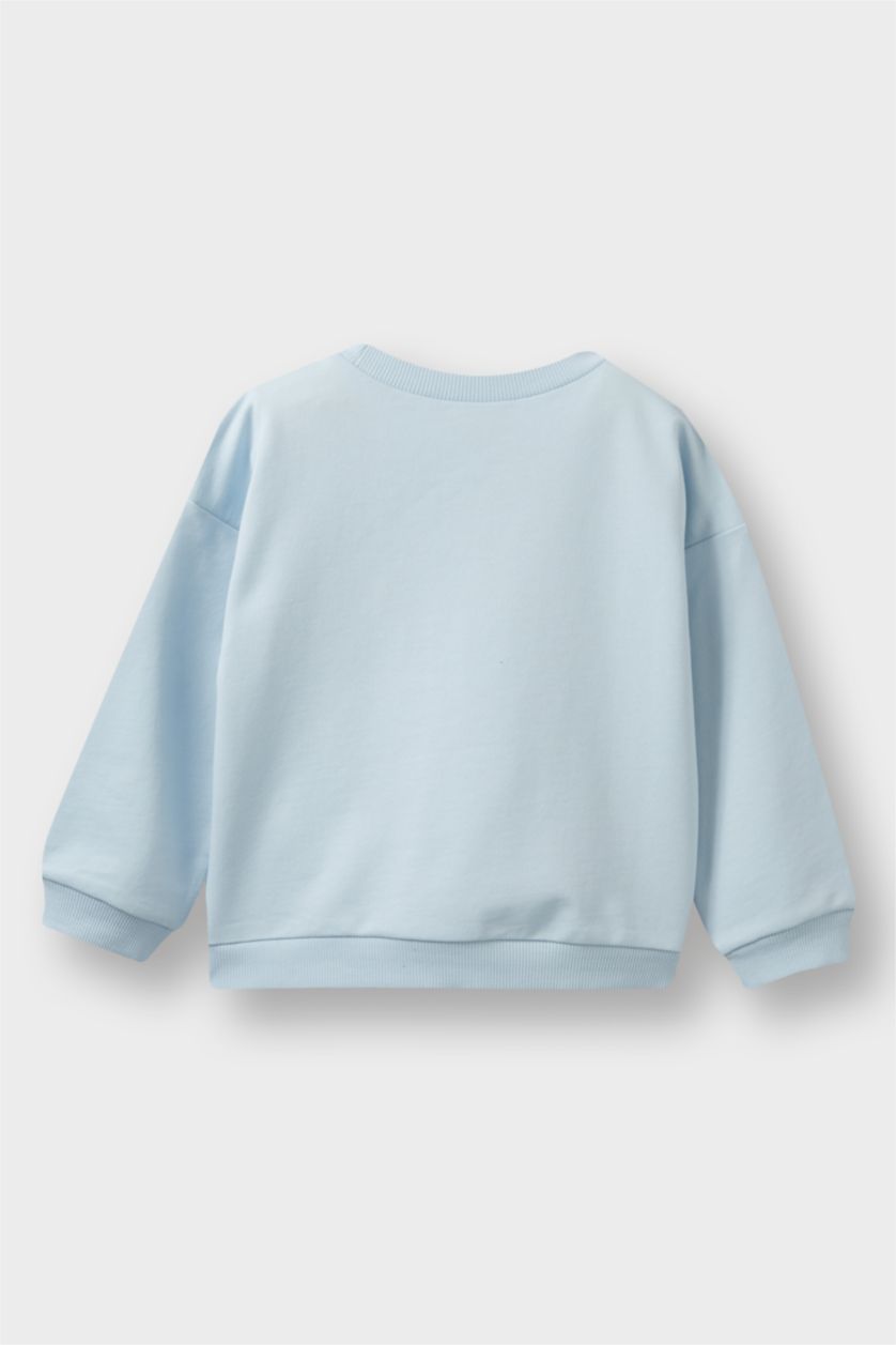 Kız Bebek Açık Mavi Kız Bebek Bisiklet Yaka Baskılı Sweatshirt