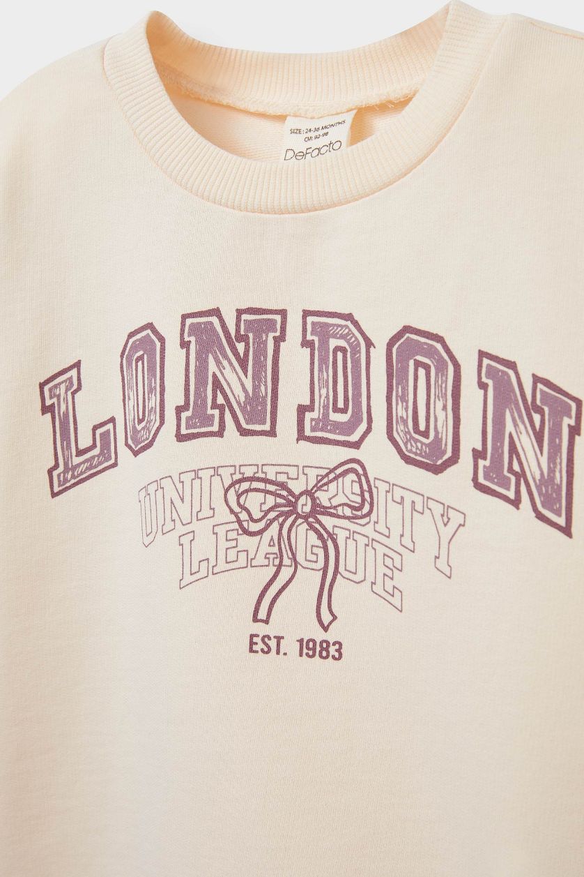 Kız Bebek Kum Kız Bebek Bisiklet Yaka Baskılı Sweatshirt