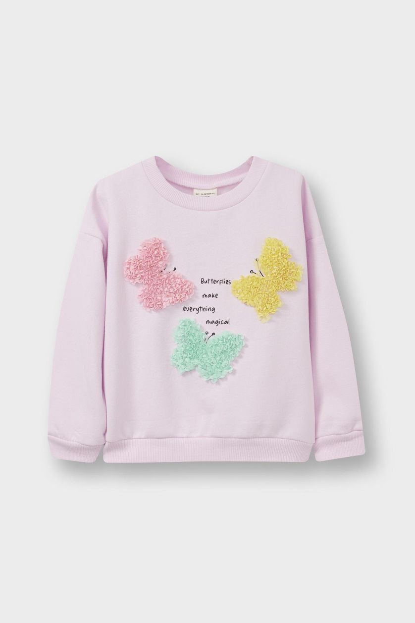 Baby Girl Light Pink Girl Crew Neck Printed Soft Lining Sweatshirt