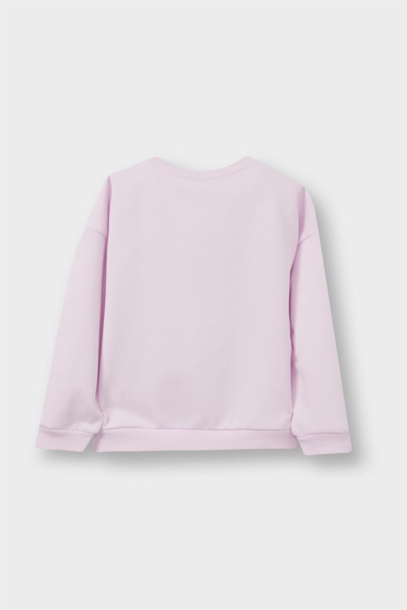 Baby Girl Light Pink Girl Crew Neck Printed Soft Lining Sweatshirt