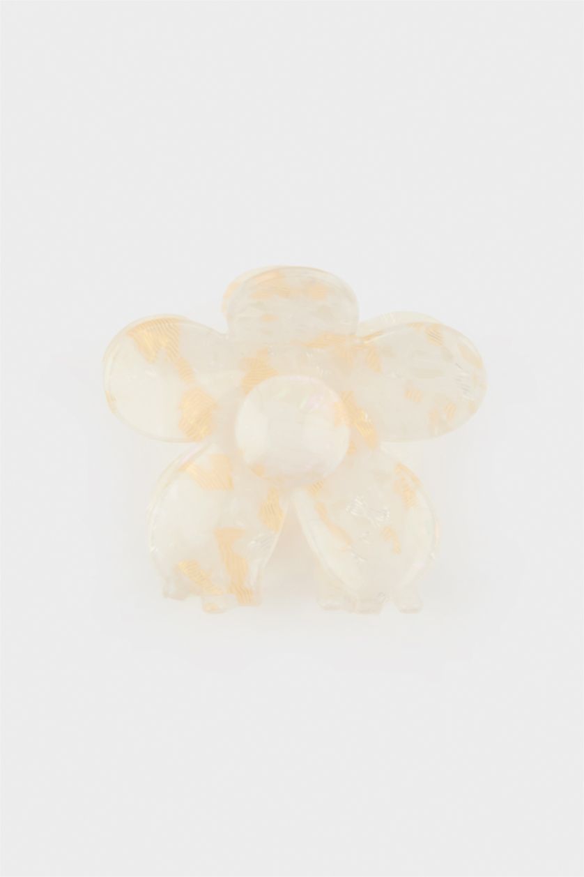 Kadın Beyaz Kadın Çiçek Motifli Mandal Toka