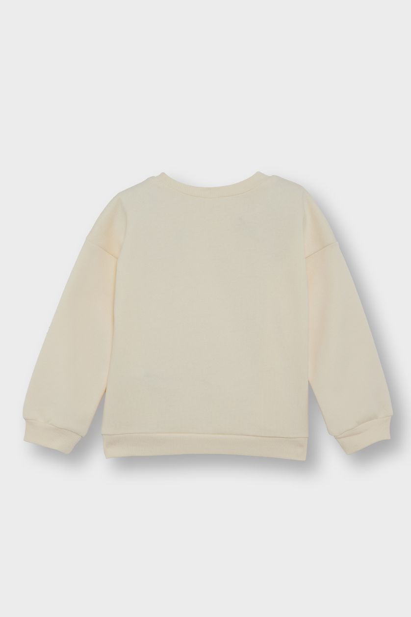 Baby Girl Ecru Baby Girl Crew Neck Ballerina Printed Sweatshirt