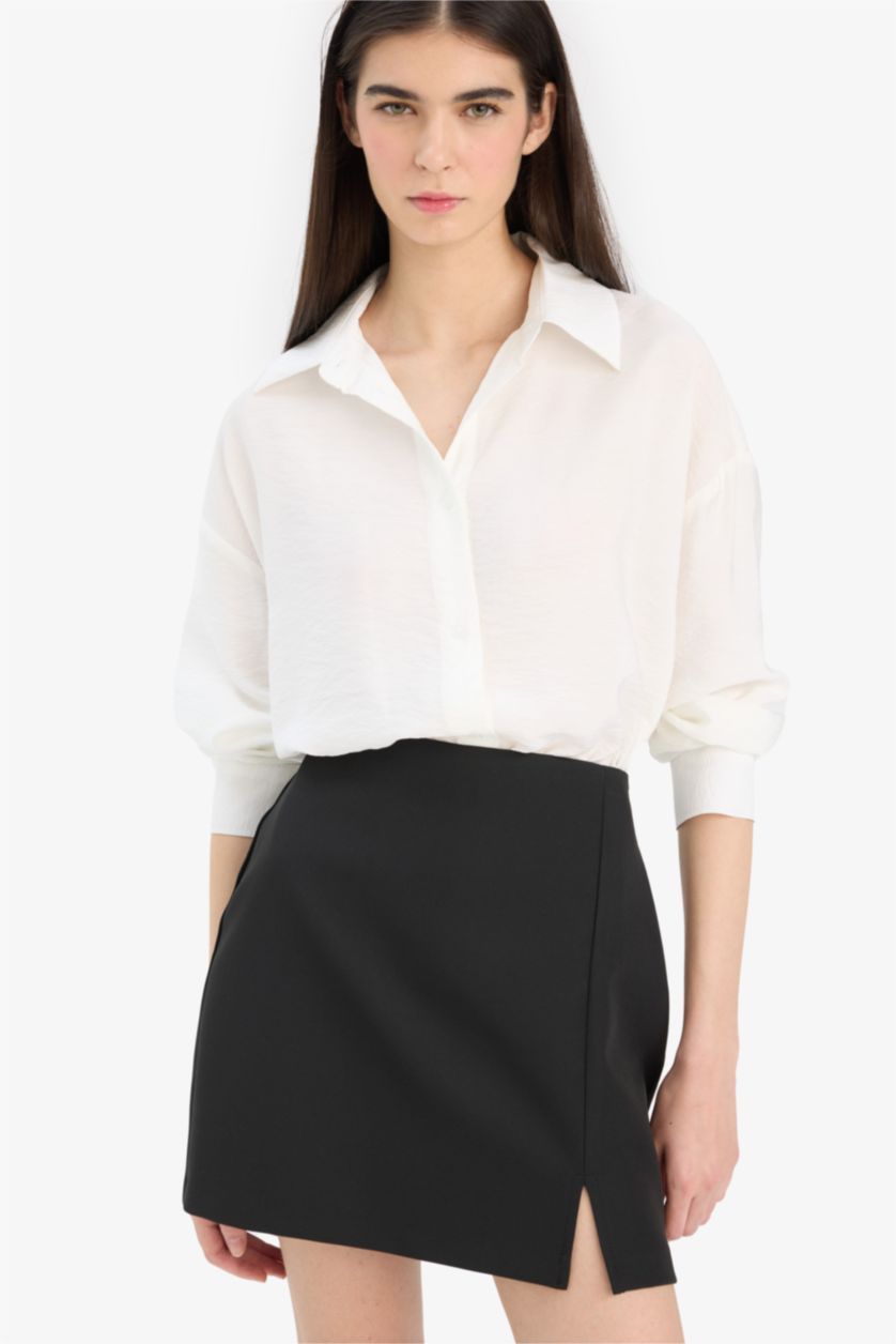 WOMAN White Regular Fit Shirt Collar Long Sleeve Shirt