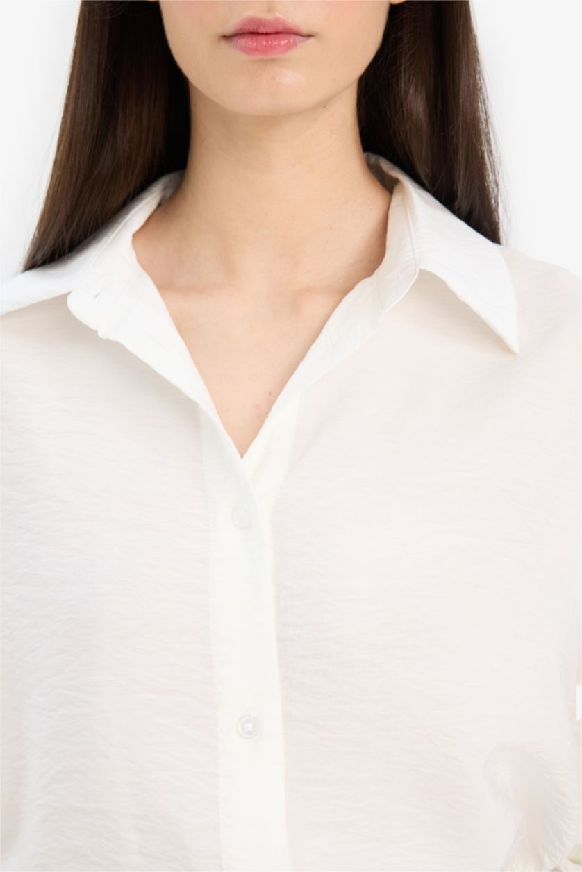 WOMAN White Regular Fit Shirt Collar Long Sleeve Shirt