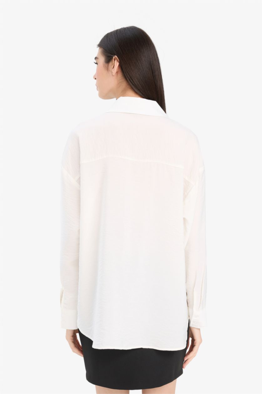 WOMAN White Regular Fit Shirt Collar Long Sleeve Shirt