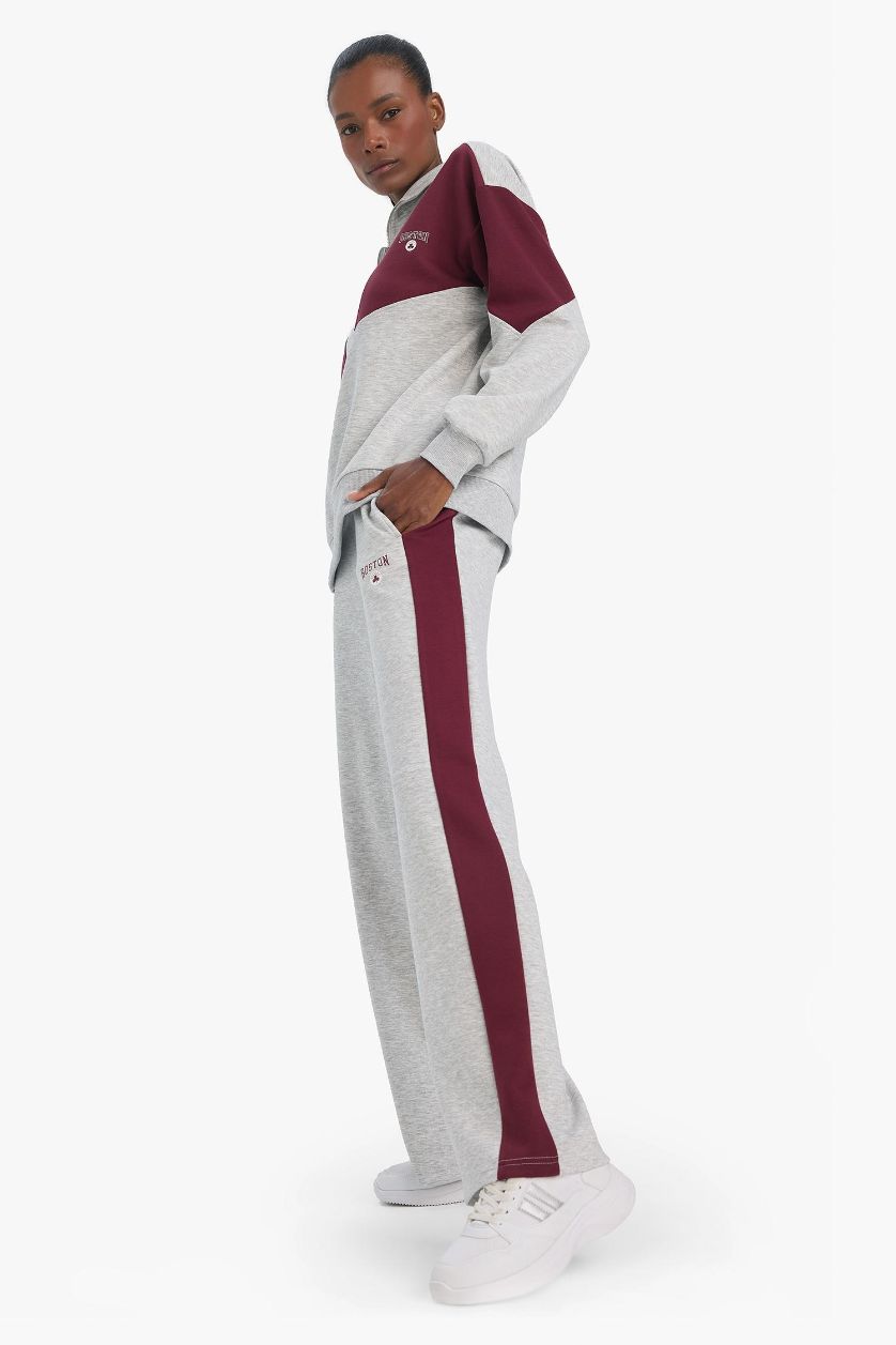 حريمي ميلانج رمادي فاتح بنطلون قماش سكوبا وايد ليج برجل واسع بجيب من DeFactoFit NBA Boston Celtics