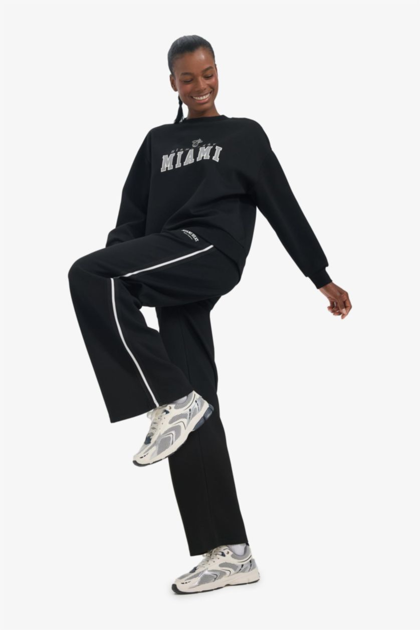 Женщины Черный DeFactoFit NBA Miami Heat широкие брюки на спуба ткани с карманами