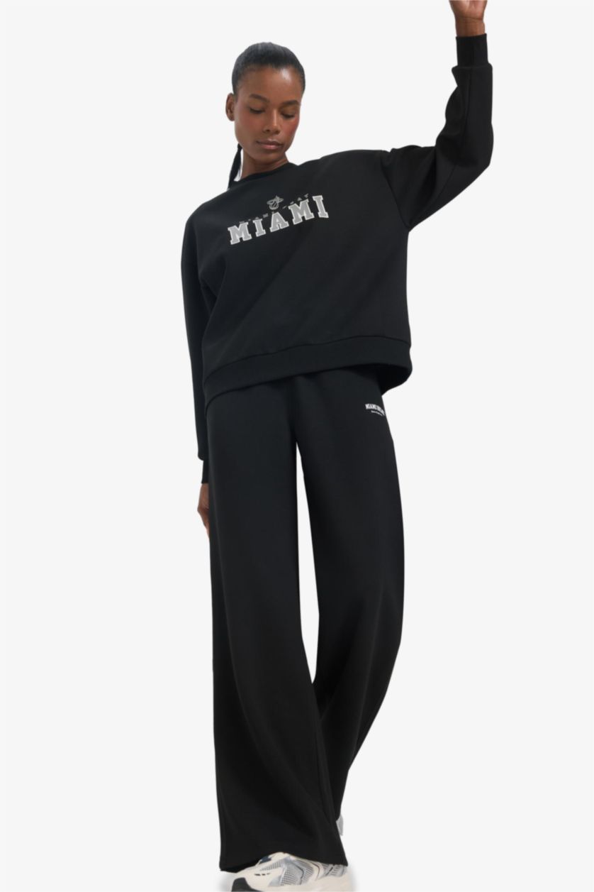 Женщины Черный DeFactoFit NBA Miami Heat широкие брюки на спуба ткани с карманами